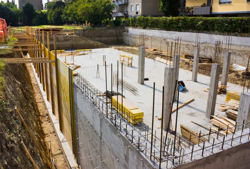 Newly constructed foundation using concrete for housing construction site